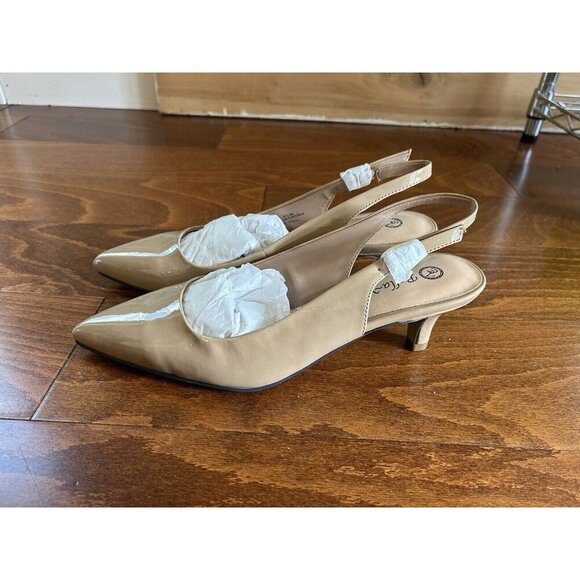 Bella Vita Tan Heels with Pointed Toe and Adjustable Slingback - Picture 2 of 6